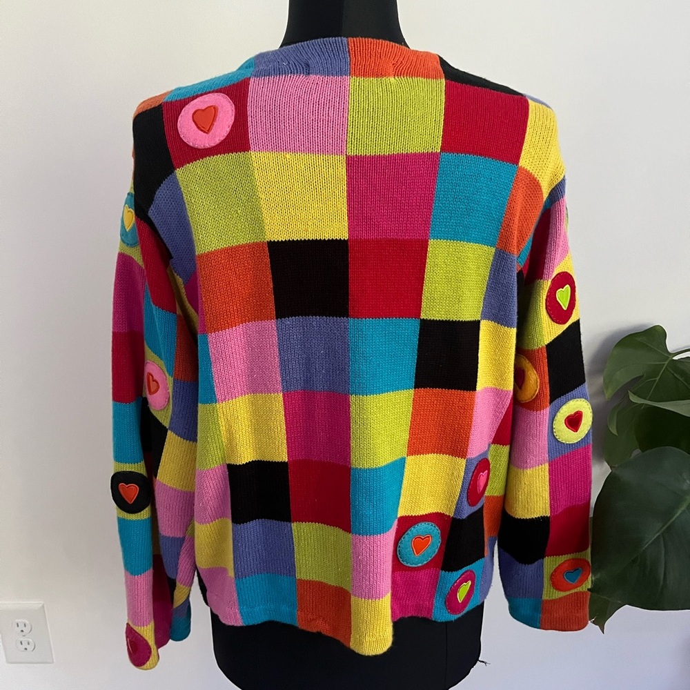 Marisa Christina multicolored heart patchwork cardigan with button front. - Picture 3 of 5